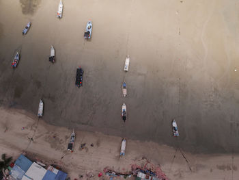 High angle view of people on road