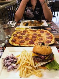 High angle view of food on table at restaurant