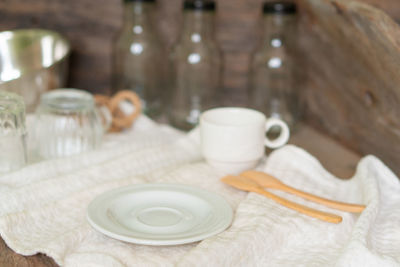 Close-up of glasses on table