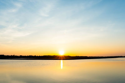 Scenic view of lake against sky during sunset