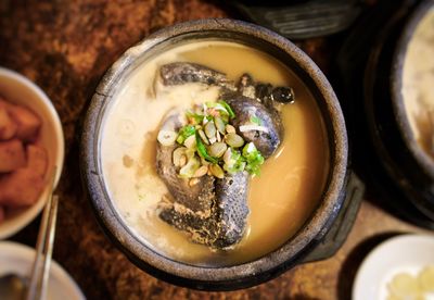 High angle view of food in bowl