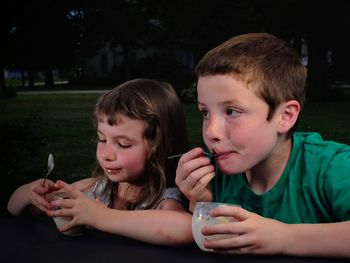 Portrait of boy holding ice cream