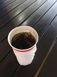 High angle view of coffee in cup