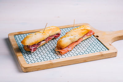 High angle view of breakfast on table