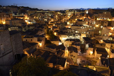 High angle view of townscape against sky at night