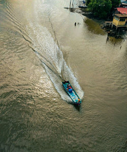 High angle view of boat in sea