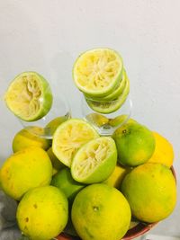 High angle view of fruits on table