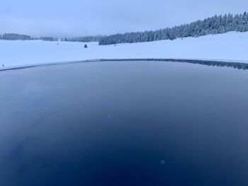 Scenic view of lake against sky during winter