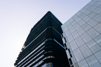 Low angle view of modern building against clear sky