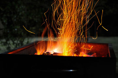 Close-up of fire crackers at night