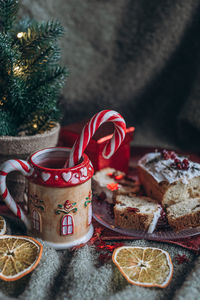 Christmas decor on the table flatlay