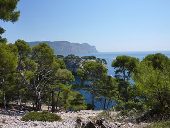 Scenic view of sea against clear sky