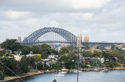 View of bridge over river in city