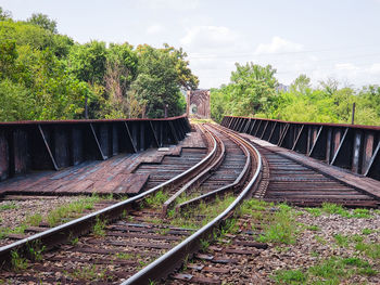 Railroad track amidst trees against sky