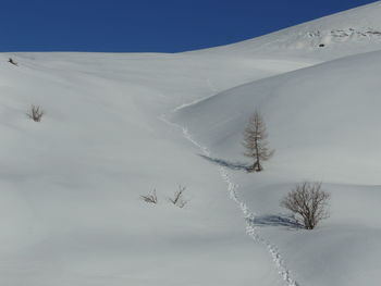 Snow covered landscape against sky