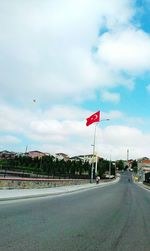 Road sign against sky