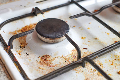 High angle view of rusty metal in container