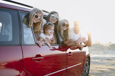 Portrait of family in car