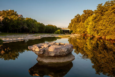 Scenic view of lake against clear sky