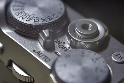 High angle view of camera on table