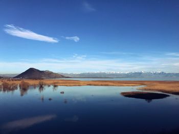 Scenic view of lake against blue sky