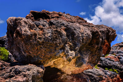 Low angle view of rock formations against sky