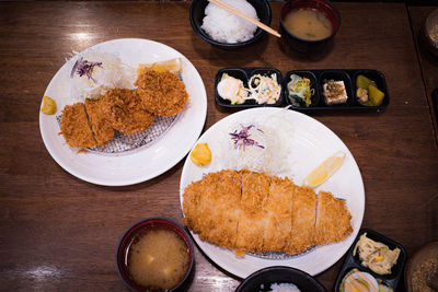 High angle view of food on table