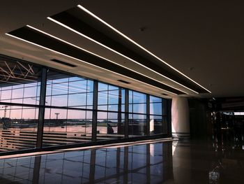 Modern building seen through glass window