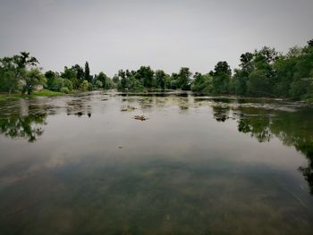 Scenic view of lake against clear sky