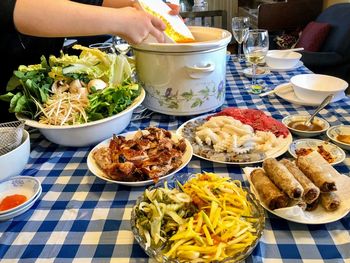 High angle view of food on table