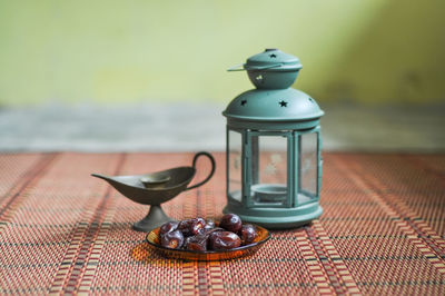 Close-up of tea cup on table