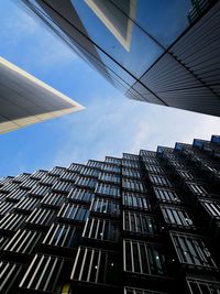 Directly below shot of modern buildings against sky