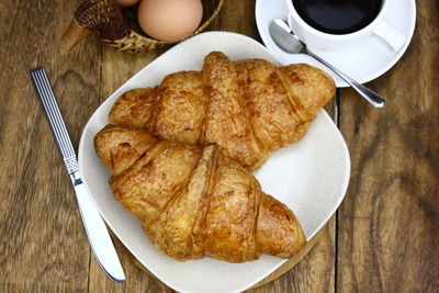 High angle view of breakfast served on table