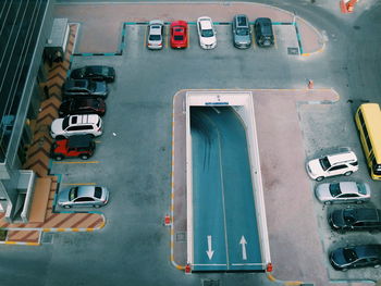 High angle view of cars on road in city