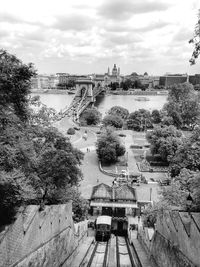 High angle view of bridge over river against sky