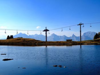 Scenic view of lake against blue sky