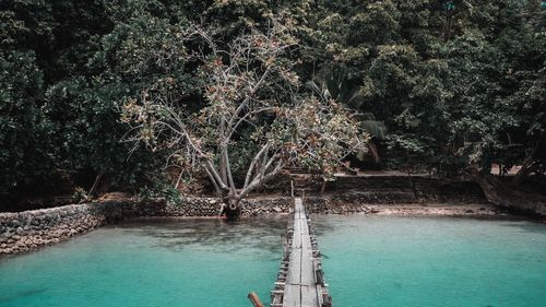 High angle view of swimming pool by sea