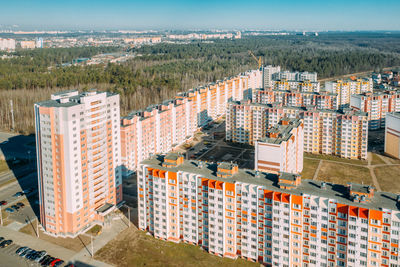 High angle view of buildings in city