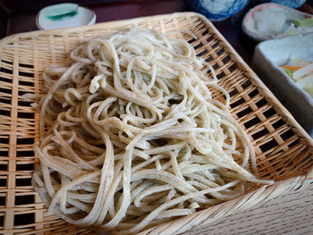 High angle view of rice in bowl on table