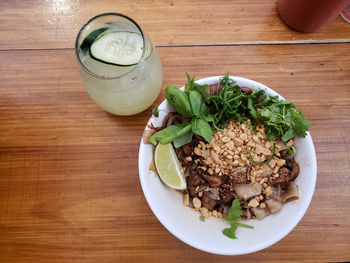 High angle view of food in plate on table