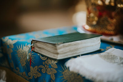 Close-up of books on table