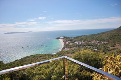 High angle view of bay against sky