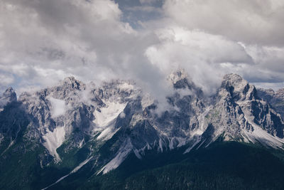 Panoramic view of snowcapped mountains against sky