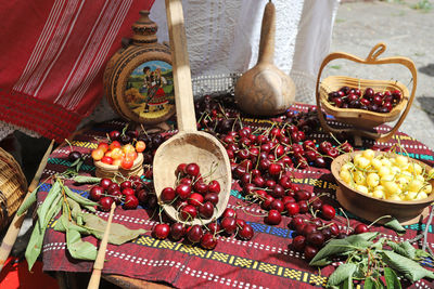 High angle view of fruits for sale in market