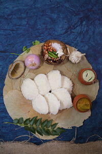 High angle view of food on table