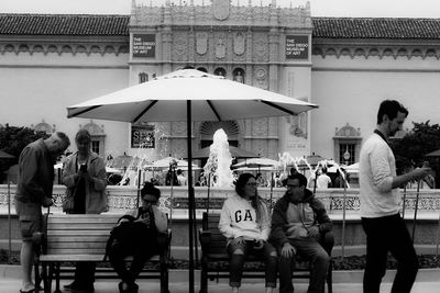 Group of people in front of building