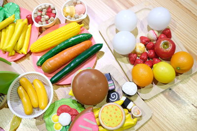 High angle view of fruits on table