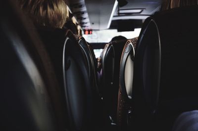 Close-up of vehicle seats in bus