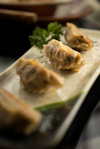 Close-up of served food in plate