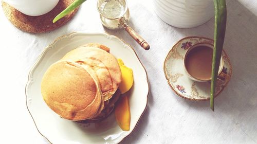 High angle view of breakfast on table